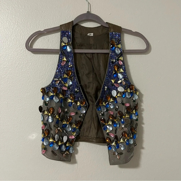 MAKE OFFER Matthew Williamson 2009 Leather beaded sequins jeweled vest small/med - Picture 2 of 8